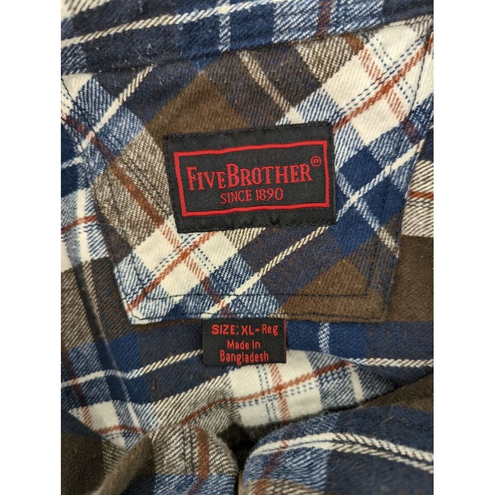 Five Brothers Men's Heavy Plaid Flannel Button Up Shirt, Men's XL, Brown & Blue - Picture 7 of 7